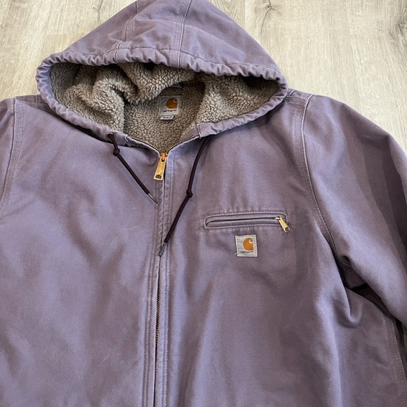Carhartt Sherpa Lined Sandstone Duck Jacket Coat WJ141 Womens XL Lilac Workwear - Picture 3 of 15